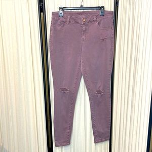 EUC- MAURICES LIGHT MAROON/PINK DISTRESSED EXTREME SKINNY JEANS SIZE 12 REGULAR